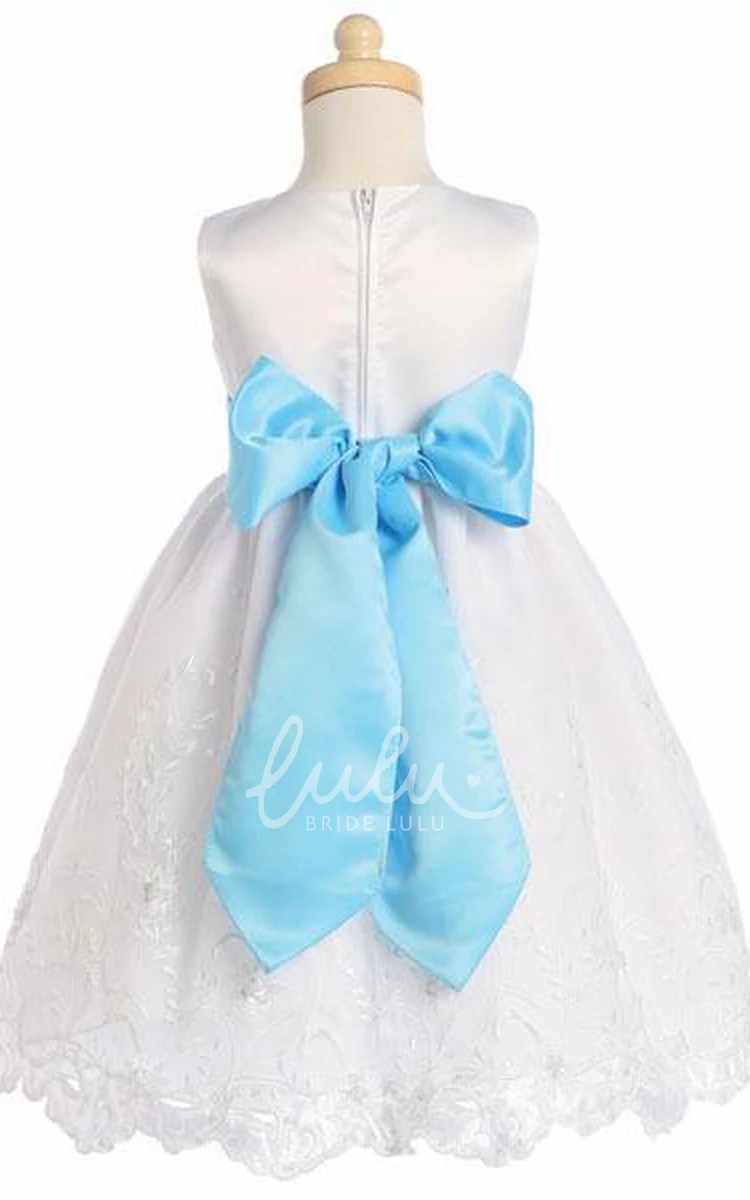 Organza and Satin Flower Girl Dress with Floral Embroidery Tea-Length