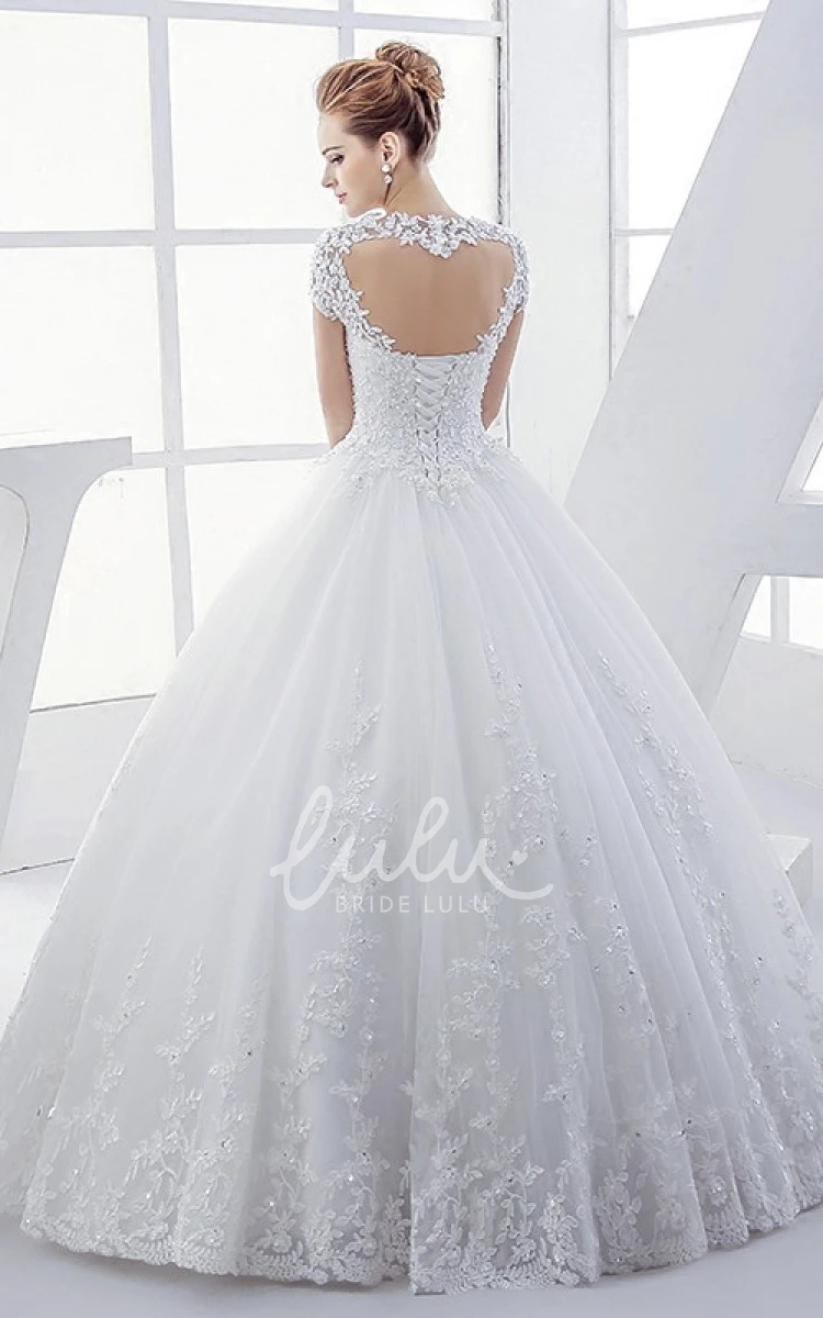 Elegant Ball Gown Wedding Dress with Queen Anne Lace Corset and Keyhole Back Unique Wedding Dress