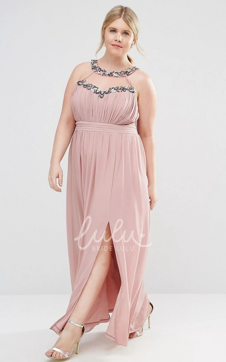 Ankle-Length Beaded Chiffon Bridesmaid Dress with Ruching A-Line Style