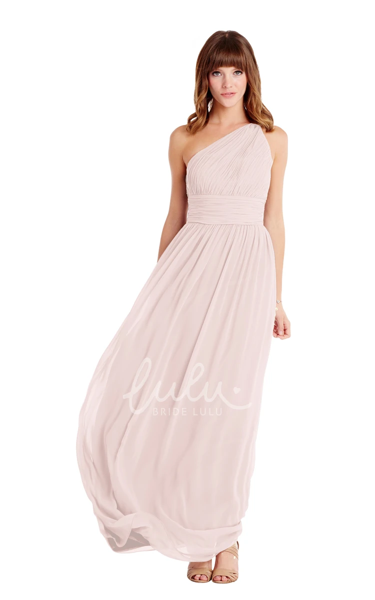 Floor-Length One-Shoulder Ruched Chiffon Convertible Bridesmaid Dress Muti-Color