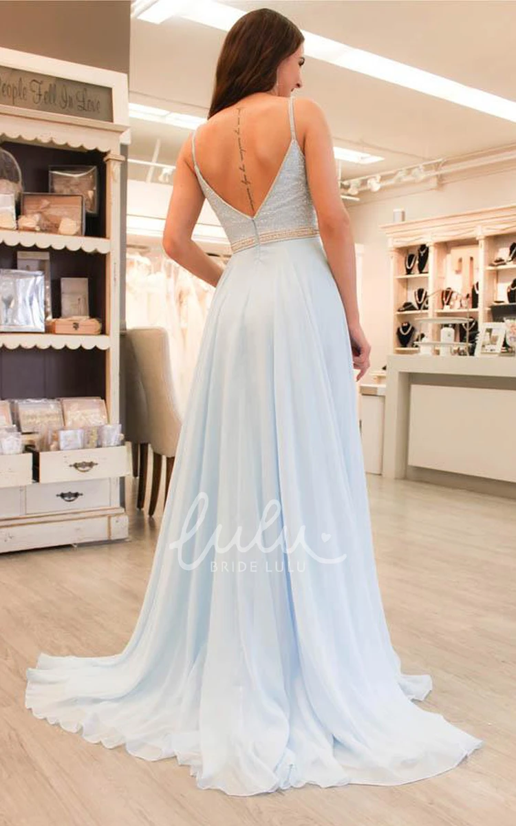 A-Line Spaghetti Strap Bridesmaid Dress with Sweep Brush Train