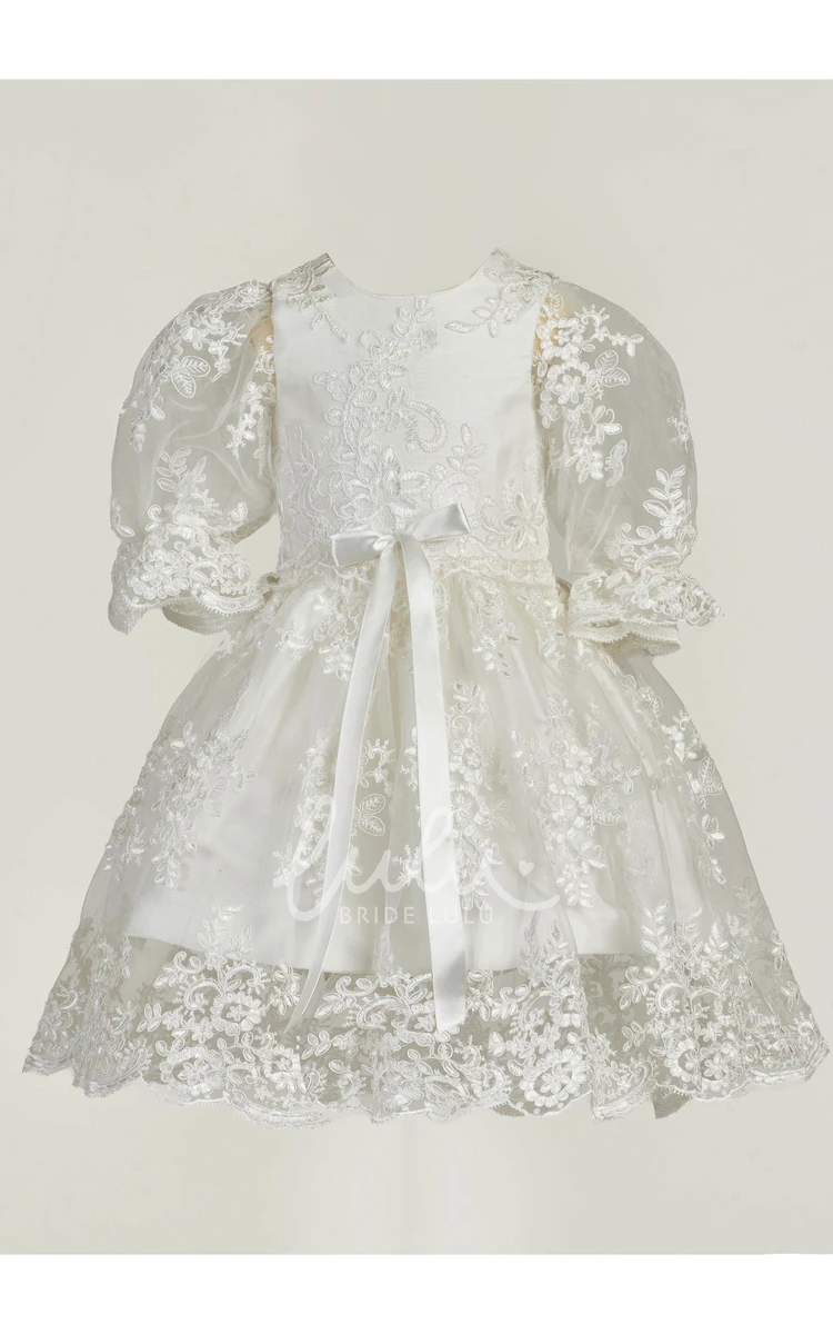 Graceful Sash Embellished Christening Gown for Girls