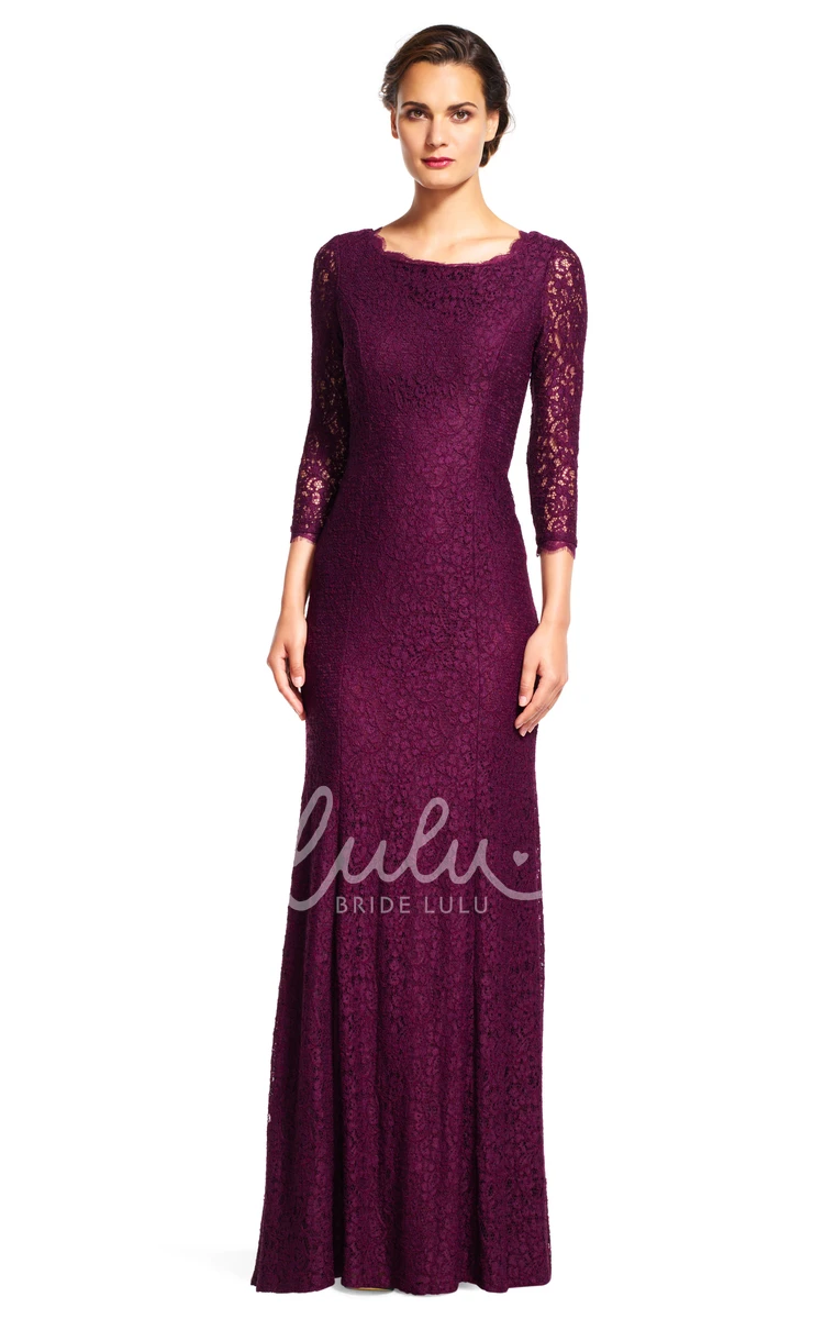 Lace Sheath Bridesmaid Dress with 3/4 Sleeves and V-Back Maxi