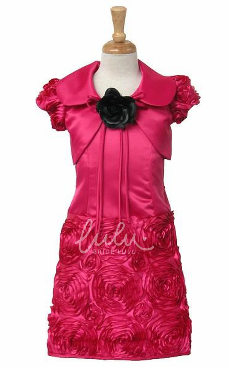 Spaghetti Strap Satin and Taffeta Tea-Length Flower Girl Dress with Jacket