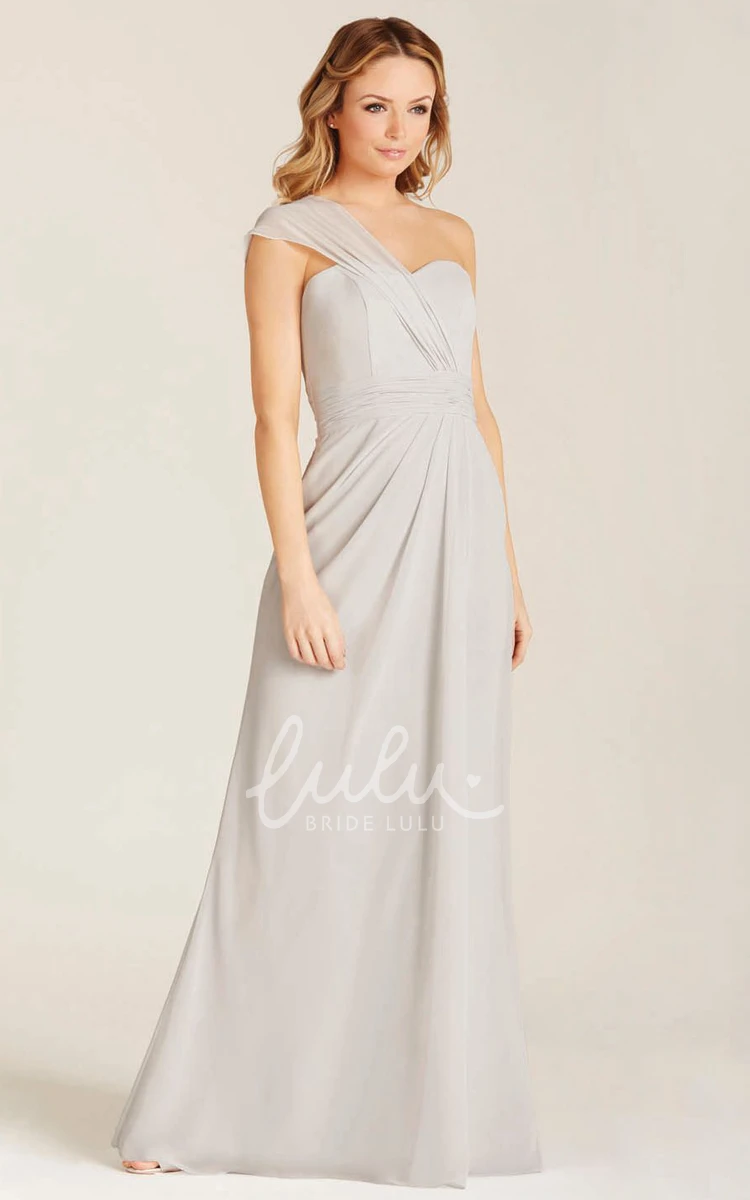 One-Shoulder Draped Chiffon Bridesmaid Dress Sleeveless Floor-Length Sheath