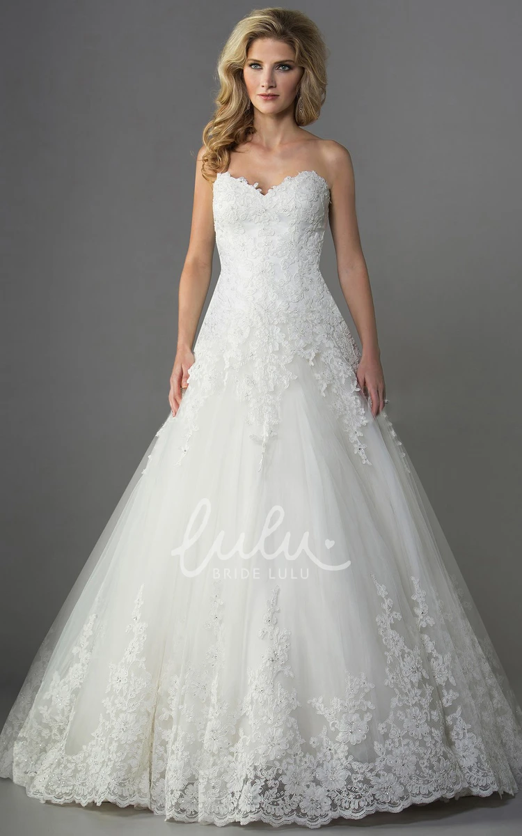 A-line Floral Wedding Dress with Sweetheart Neckline and Beadings