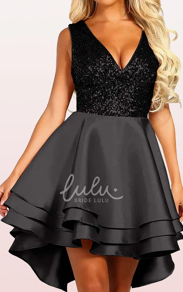 Ball Gown Satin Sequins Homecoming Dress with Ruffles Sleeveless Simple Women