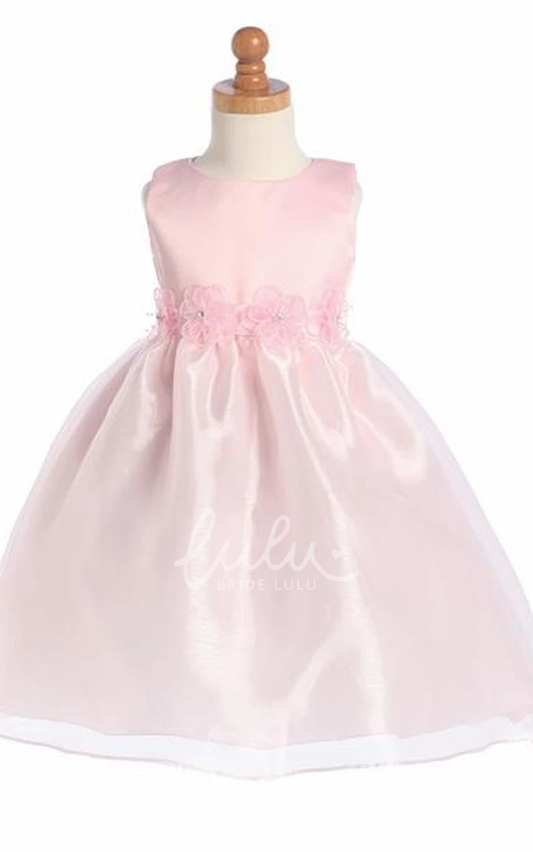 Sleeveless Organza & Satin Tiered Flower Girl Dress Tea-Length