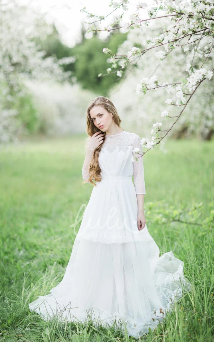 Lace Wedding Dress with Button Appliques and Sleeves