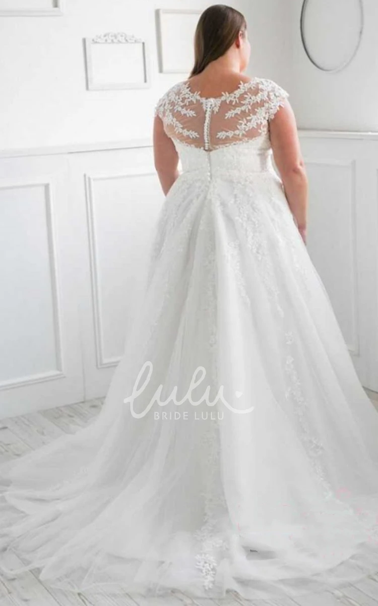 Romantic A Line Tulle Wedding Dress with Appliques and Sweep Train