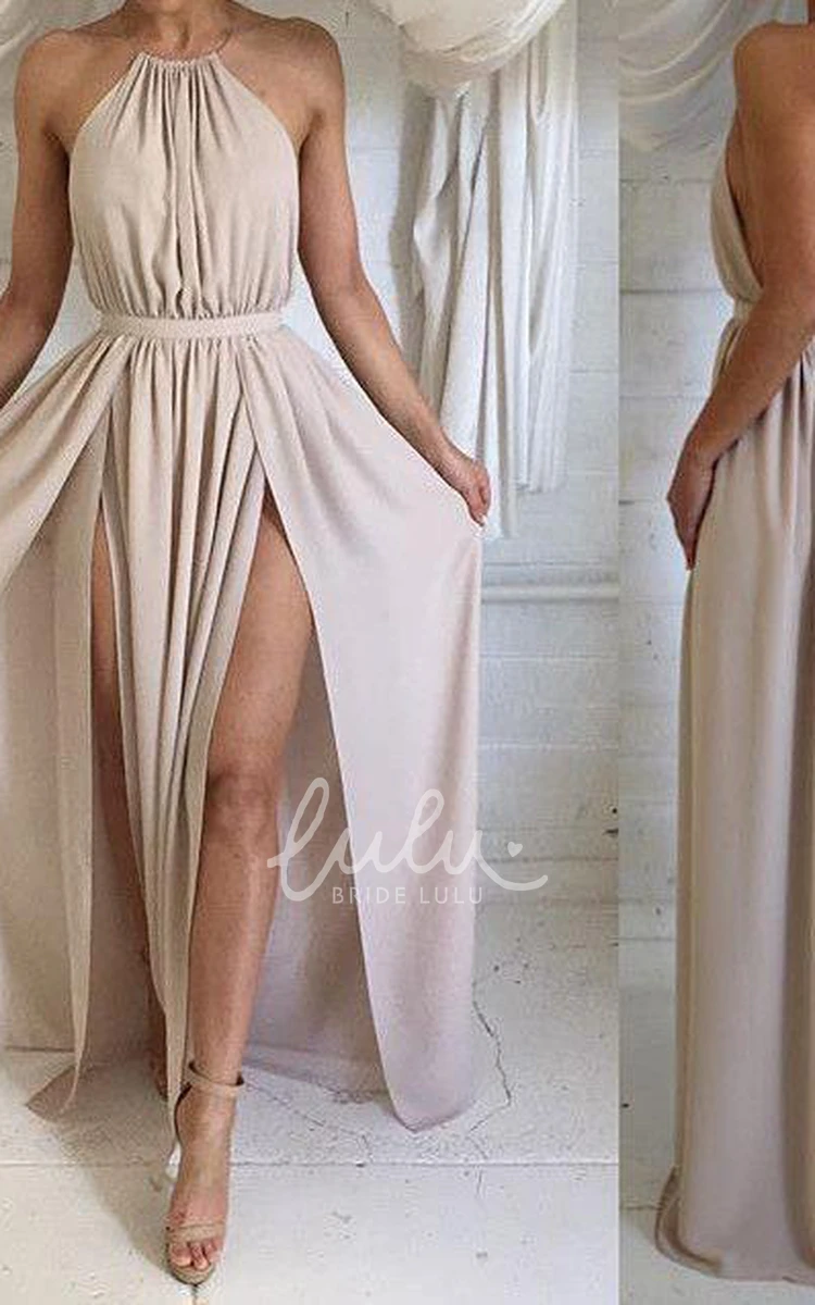 Halter Split Chiffon Prom Dress Elegant & Floor Length