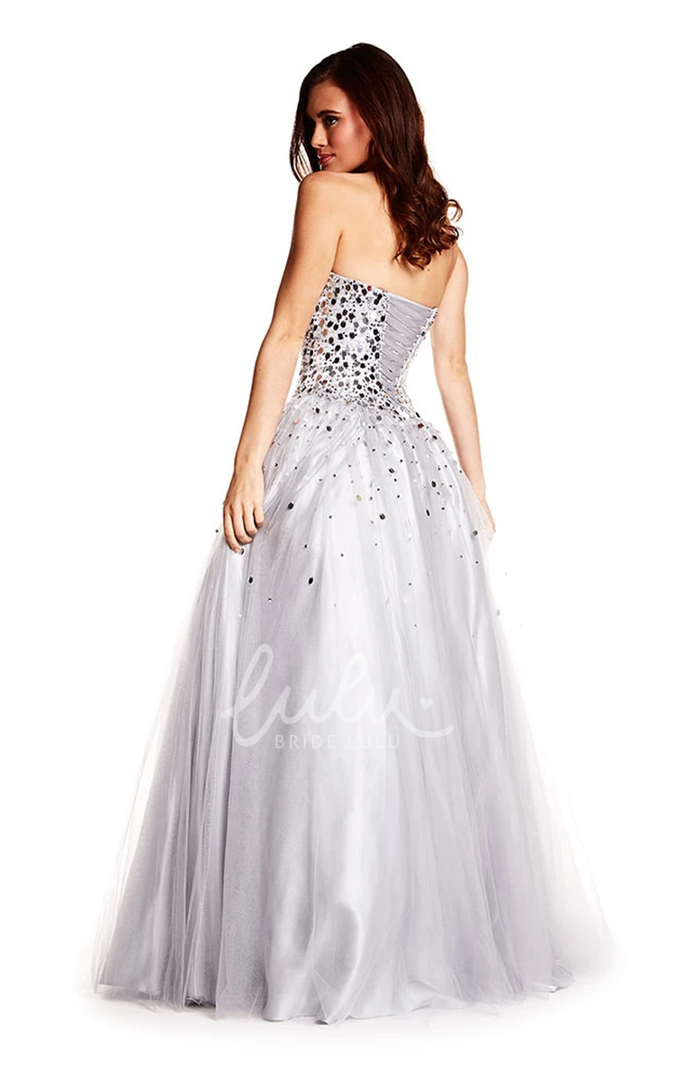 Sequined Sweetheart Tulle Prom Dress A-Line Sleeveless Floor-Length