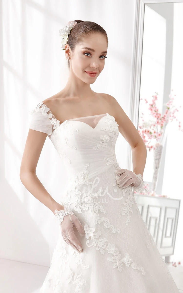 Lace Appliques One Strap A-line Wedding Dress with Sweetheart Neckline