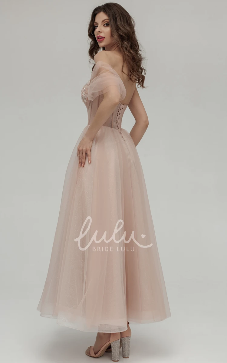 A-Line Tulle Off-shoulder Sleeveless Casual Evening Dress for Women