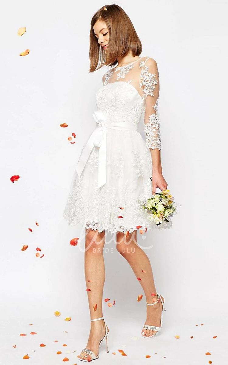 Scoop-Neck A-Line Lace Wedding Dress Short-Sleeve Keyhole Bride Gown