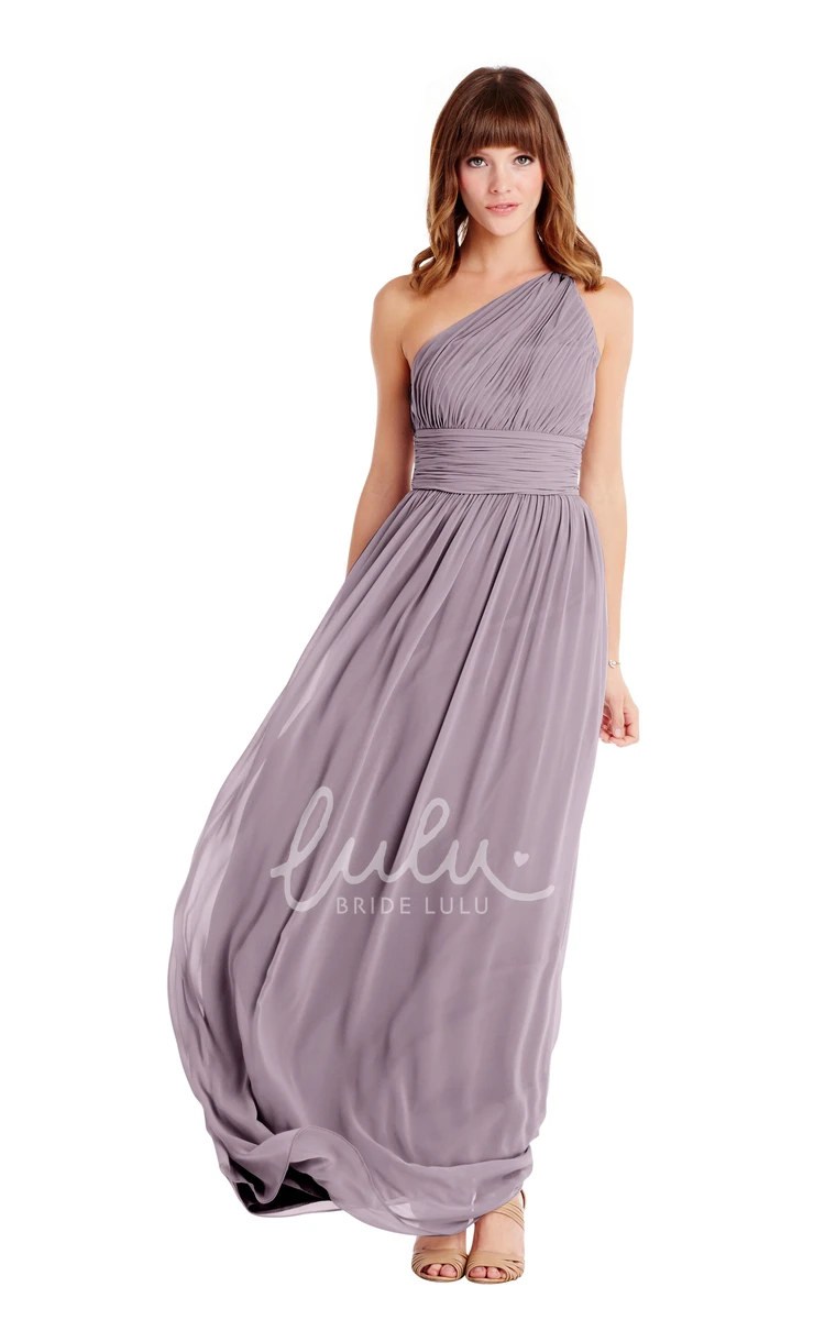 Floor-Length One-Shoulder Ruched Chiffon Convertible Bridesmaid Dress Muti-Color