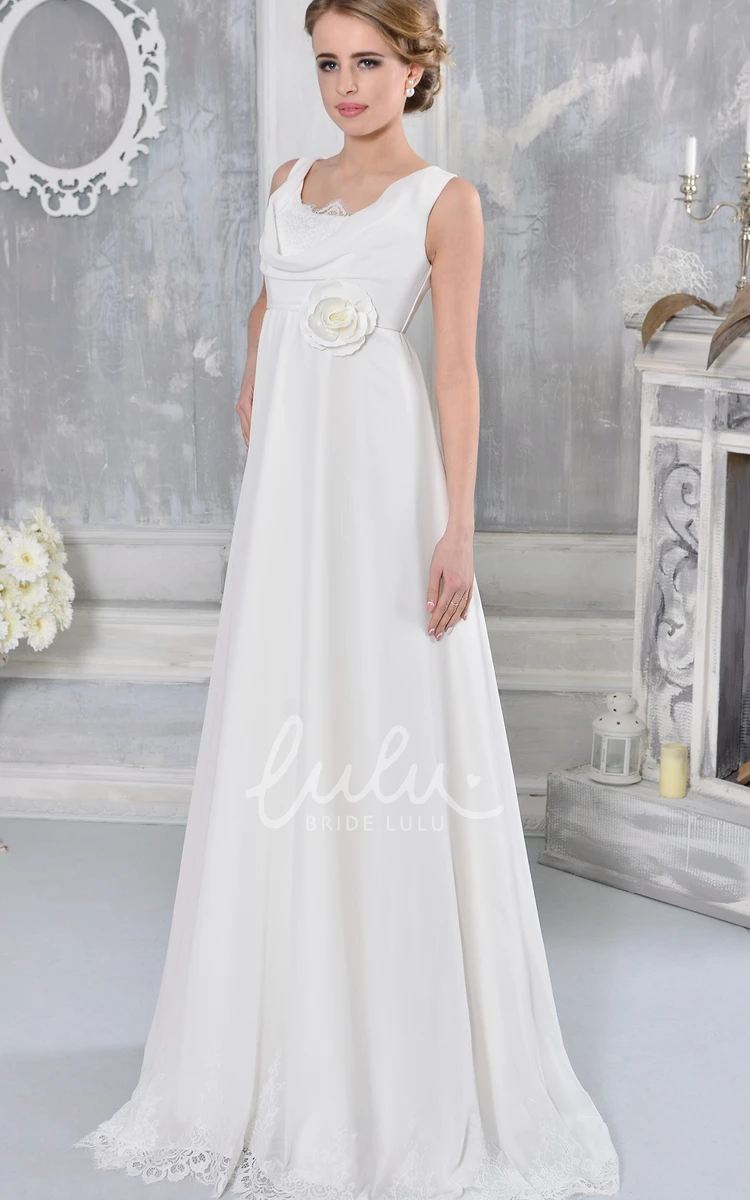 Sleeveless Cowl-Neck Empire Chiffon Wedding Dress Lace Floor-Length