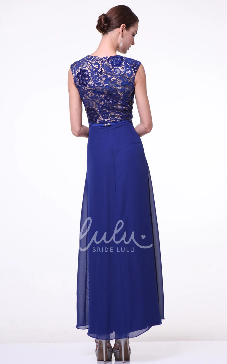 V-Neck A-Line Chiffon Dress with Lace and Zipper Perfect for Prom or Bridesmaids