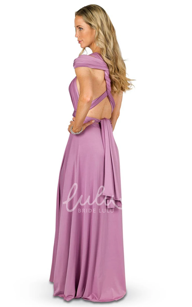 Sleeveless One-Shoulder Jersey Bridesmaid Dress with Bow Convertible Style