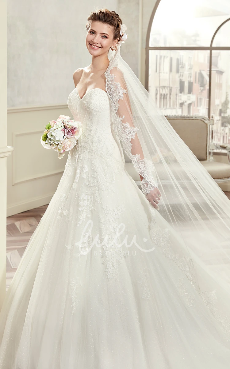 Lace Sweetheart A-Line Wedding Dress with Brush Train and Open Back