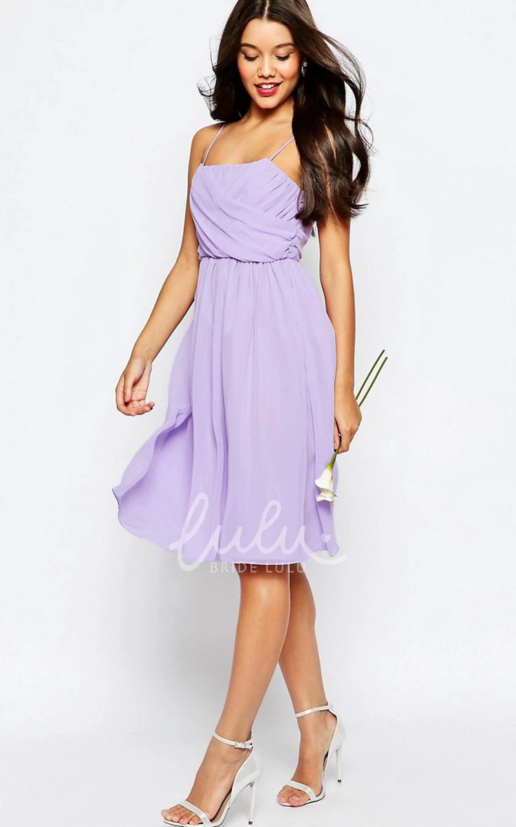 Knee-Length Pleated Spaghetti Chiffon Bridesmaid Dress Classy Bridesmaid Dress