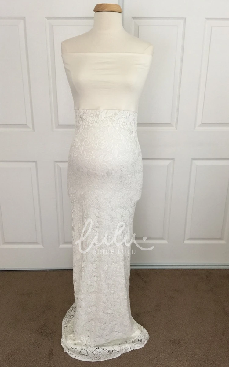 Strapless Sheath Lace Maternity Wedding Dress Flowy Beach Bride Dress