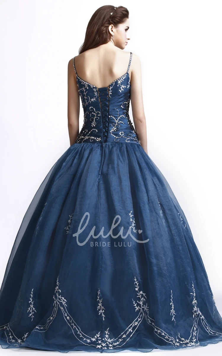 Adorable Lace Appliqued Ball Gown with Straps and Beaded Details