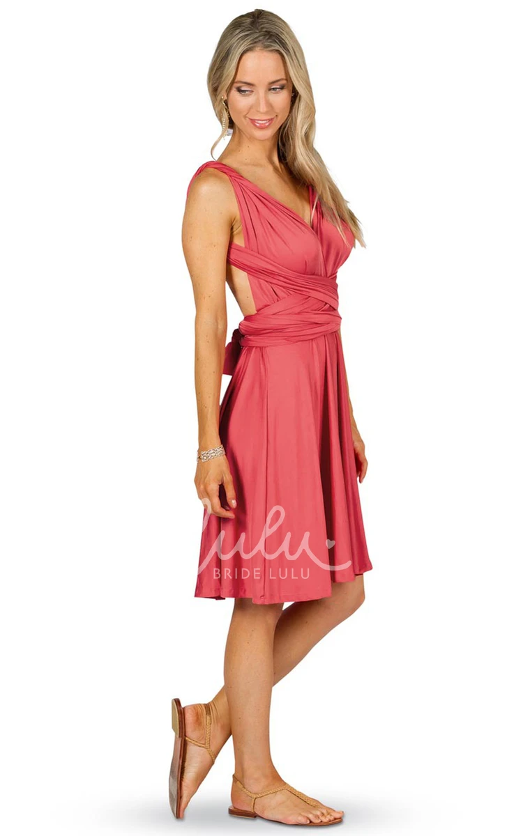 Knee-Length Sleeveless Chiffon Bridesmaid Dress with V-Neck and Ruching