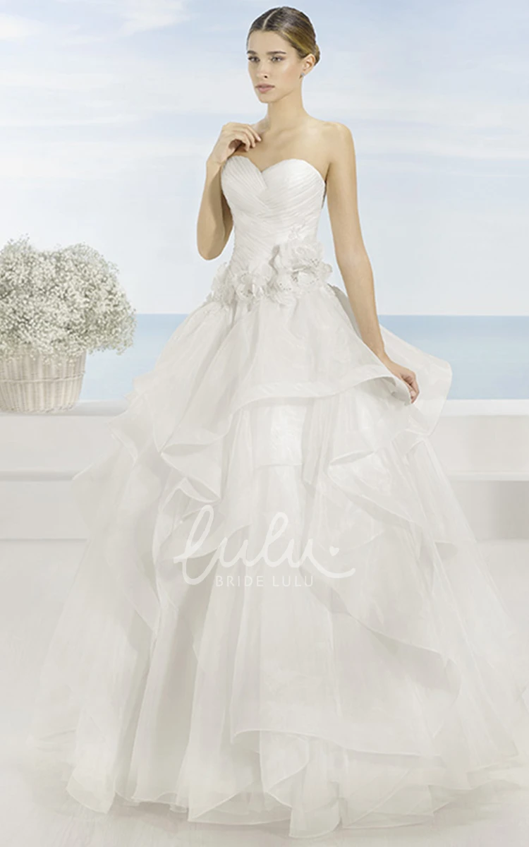 Long Draped Sweetheart Organza Wedding Dress with Criss-Cross Back and Court Train Modern Bridal Gown