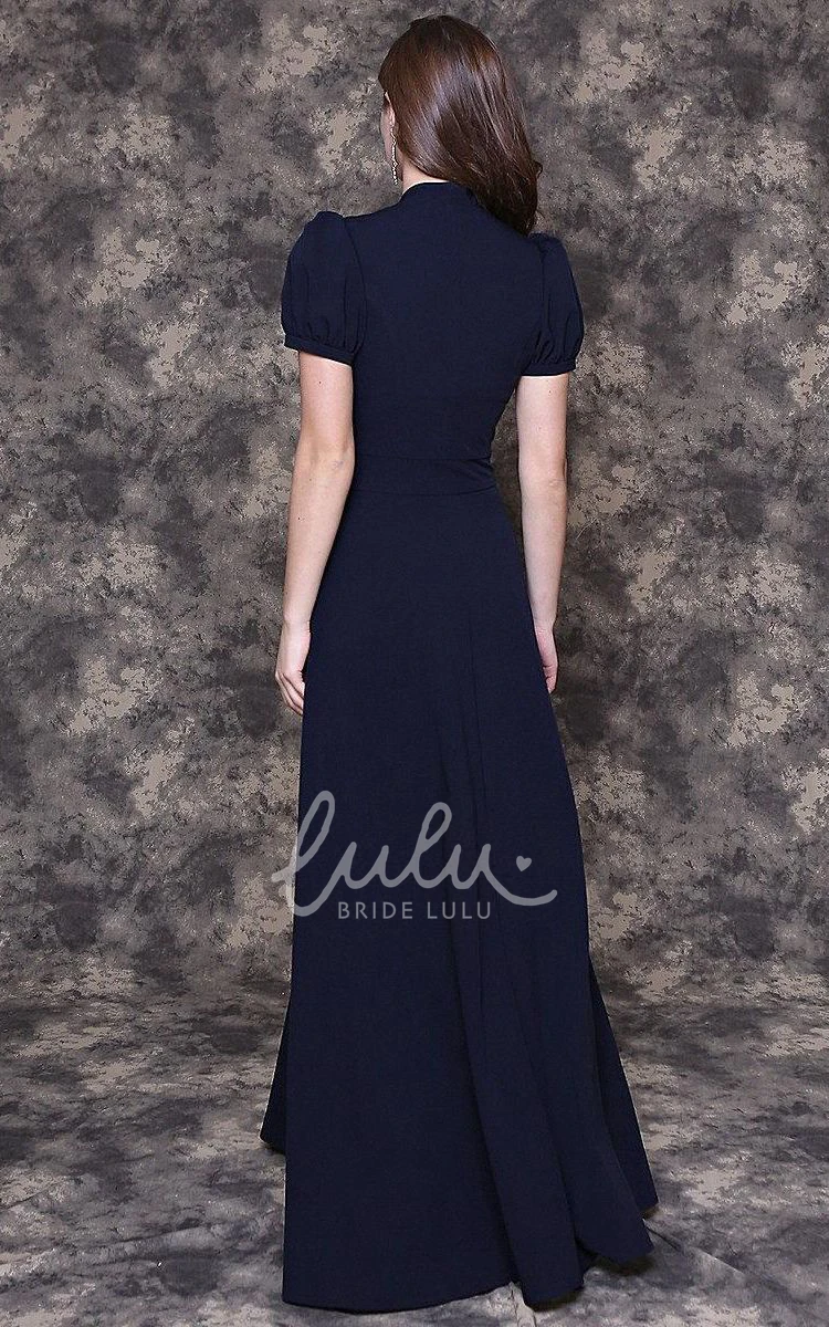 Elegant A-line Chiffon Dress with Puff Short Sleeves for Formals and Events