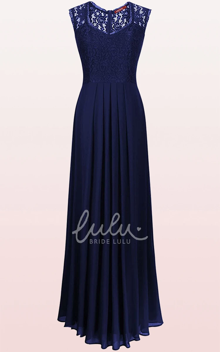 Romantic Sleeveless Lace Chiffon Scalloped A Line Dress with Ruffles Evening Dress