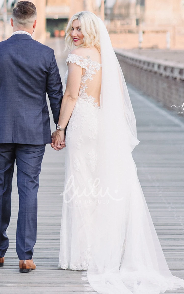 Adorable Sheath Off-the-shoulder Lace Tulle Wedding Dress With Appliques