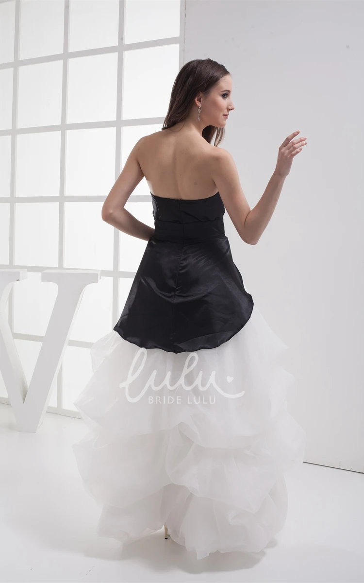 Organza High-Low Prom Dress with Ruffles and Tiered Skirt in Black and White