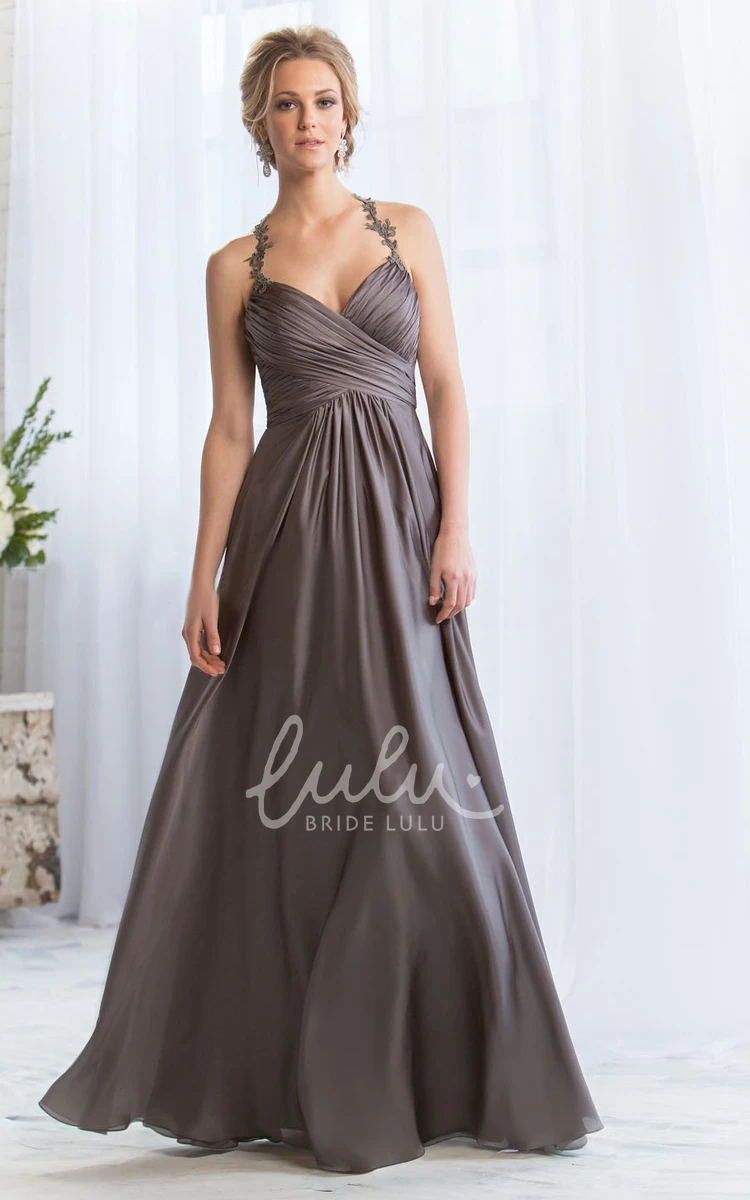 Halter A-Line Bridesmaid Dress with Appliques and Crisscross Ruching Boho Halter A-Line Bridesmaid Dress with Appliques and Ruching