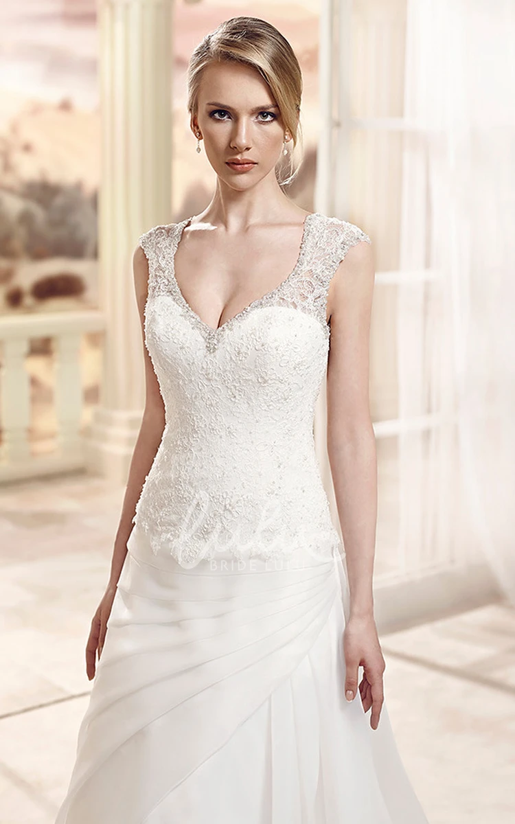 Satin V-Neck A-Line Wedding Dress with Side Draping Sleeveless Floor-Length