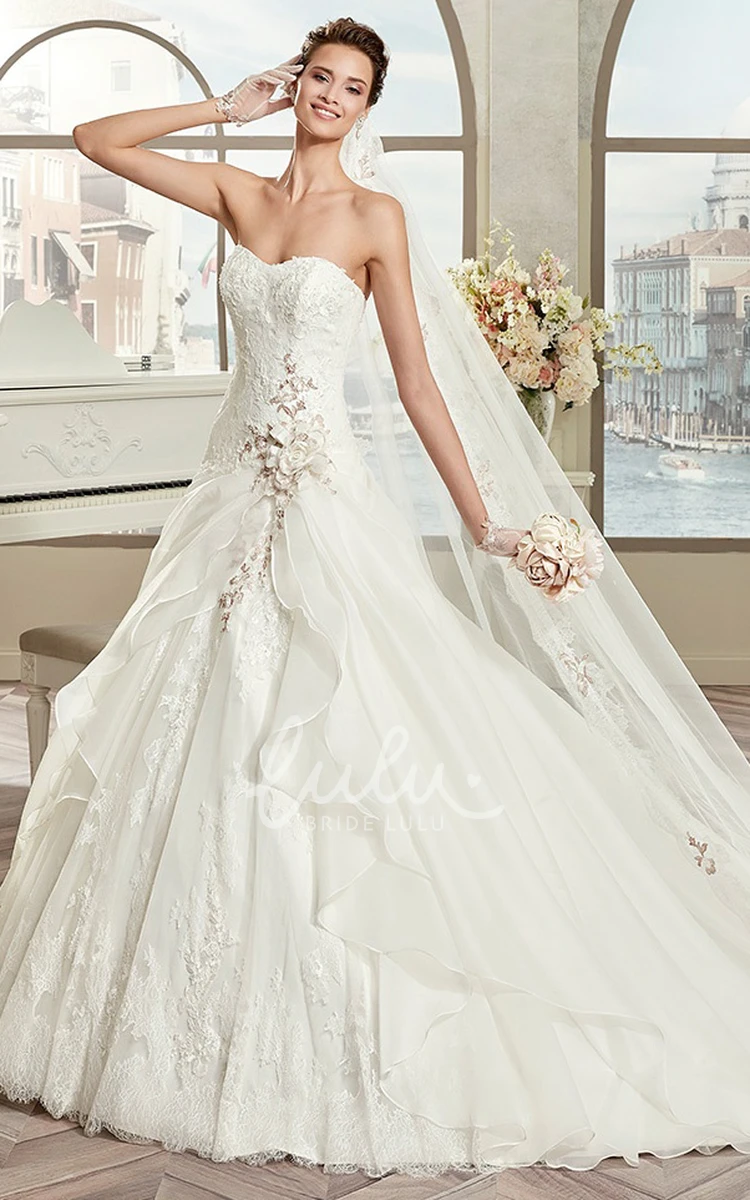 Floral A-Line Wedding Dress with Ruffles and Strapless Design
