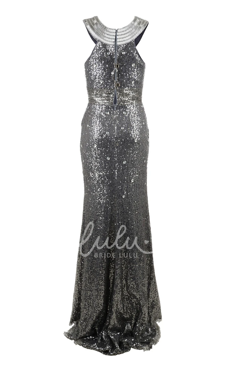 Sequins Sleeveless Sheath Prom Dress with Scoop-Neck and Floor-Length