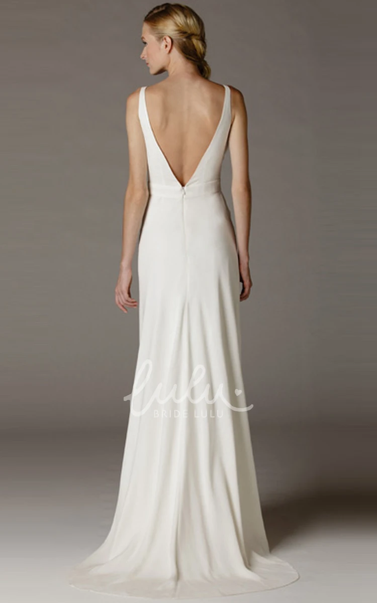 Chiffon V-Neck Wedding Dress with Ruched Draping and Brush Train