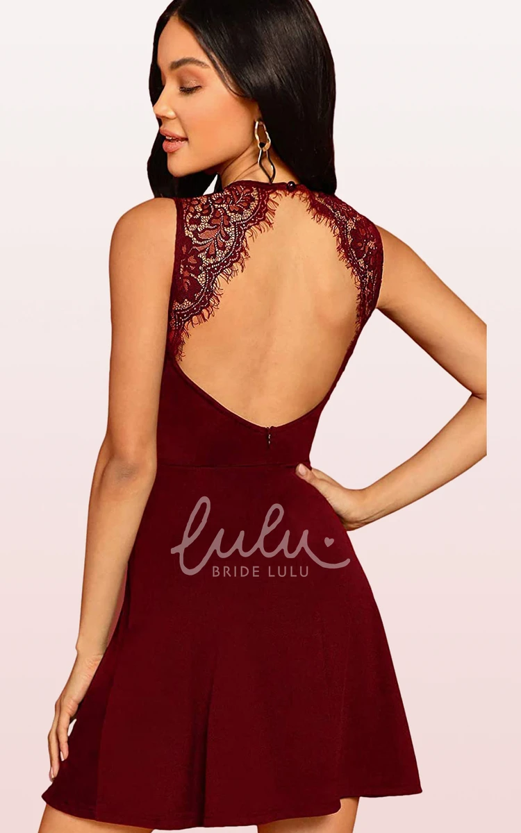 Sleeveless Chiffon Satin A-Line Cocktail Dress with Lace and Ruffles Sexy and Flirty