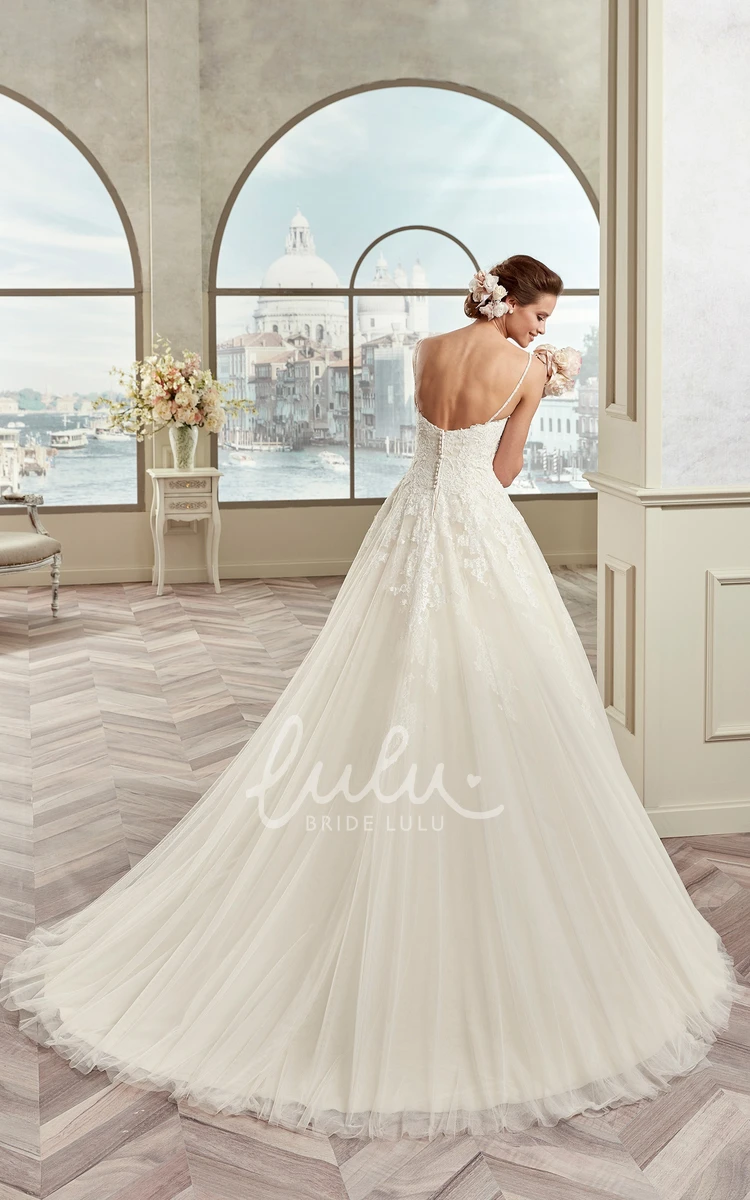 A-line Spaghetti Strap Wedding Dress with Floral Embellishments