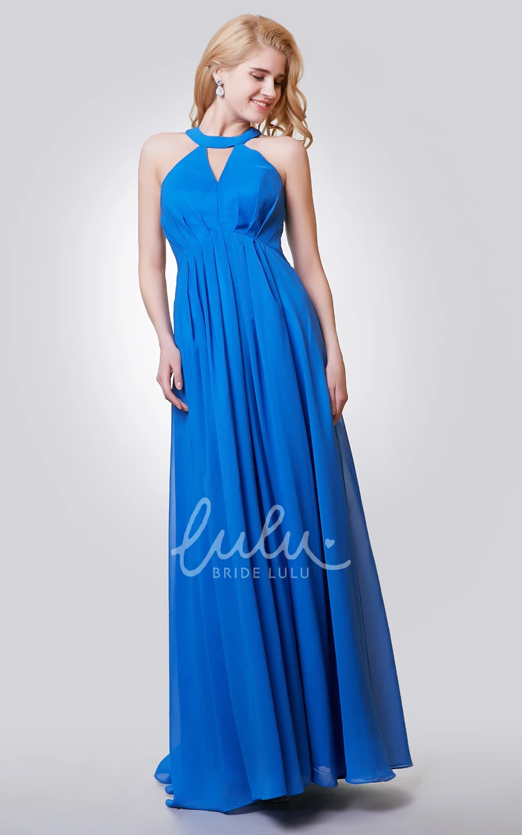 Chiffon Halter A-Line Bridesmaid Dress with Keyhole Long and Pleated