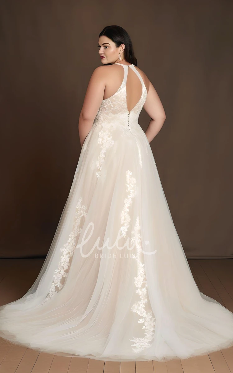 A-Line Lace Tulle Plus Size Wedding Dress Bohemian V-neck Romantic