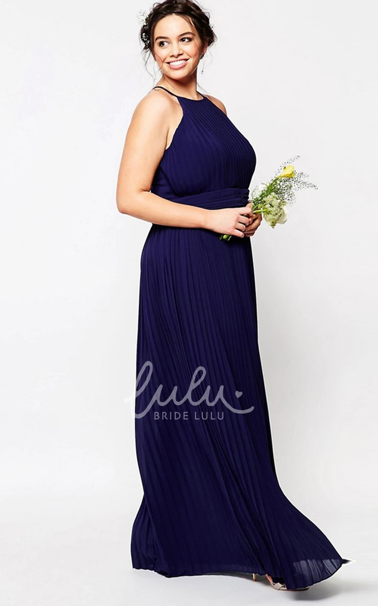 Pleated Chiffon High Neck Bridesmaid Dress Sleeveless Sheath