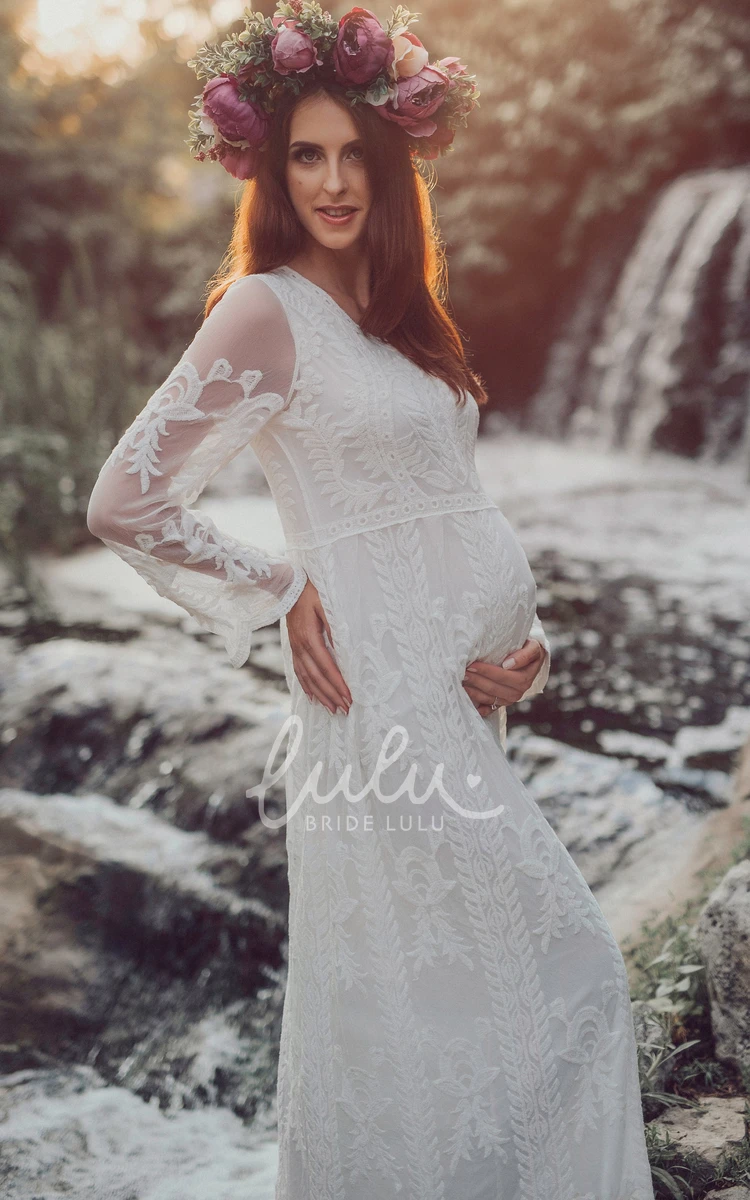 Long Sleeve Empire Maternity Wedding Dress in Sheath Style