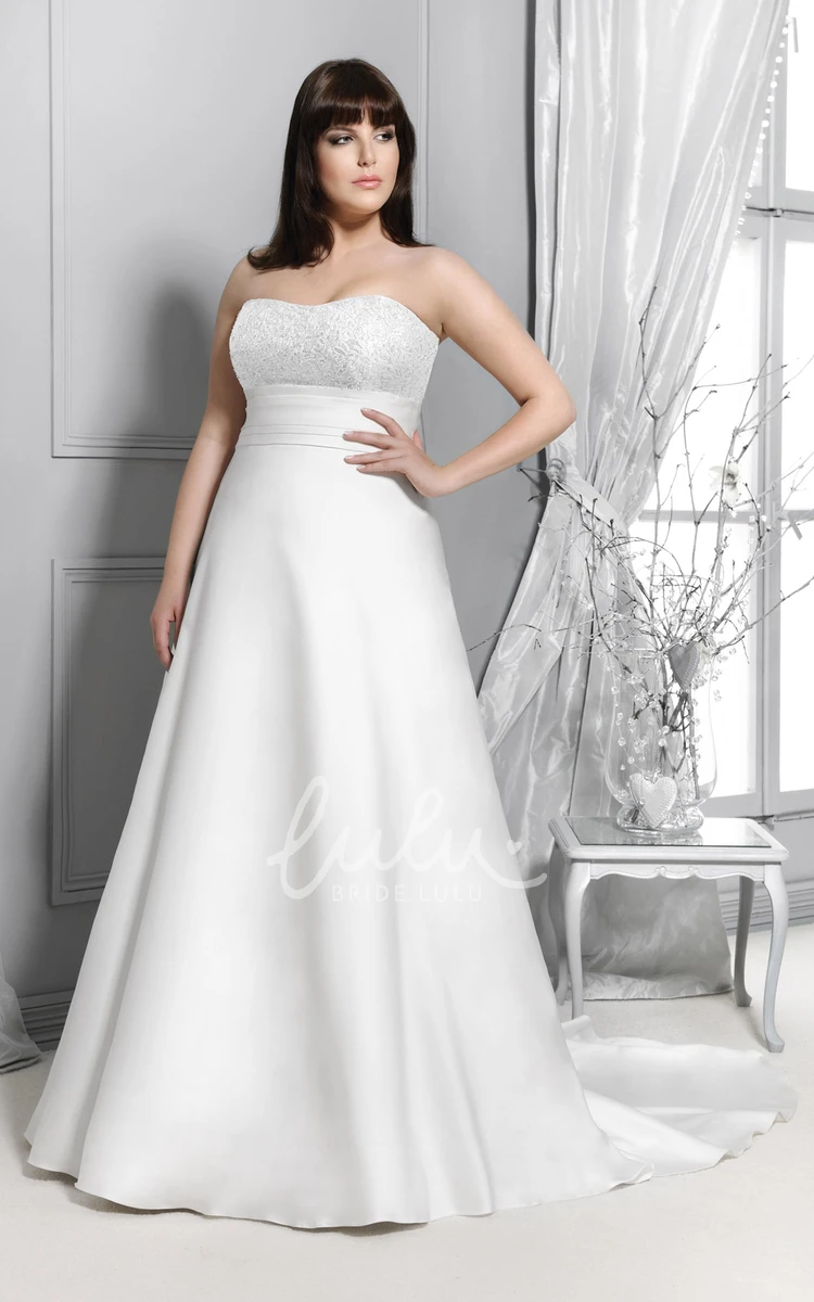 Strapless A-Line Satin Gown with Lace Bridesmaid Dress