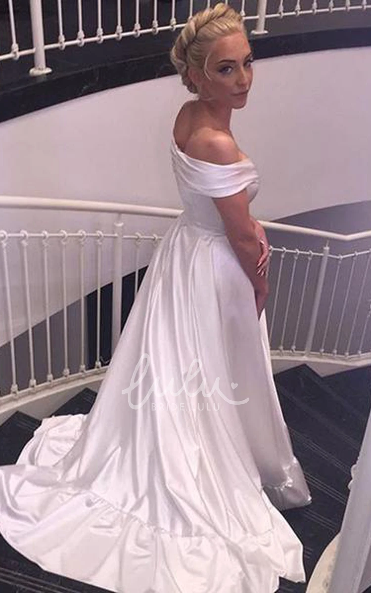 Off-the-Shoulder A-Line Satin Wedding Dress with Zipper