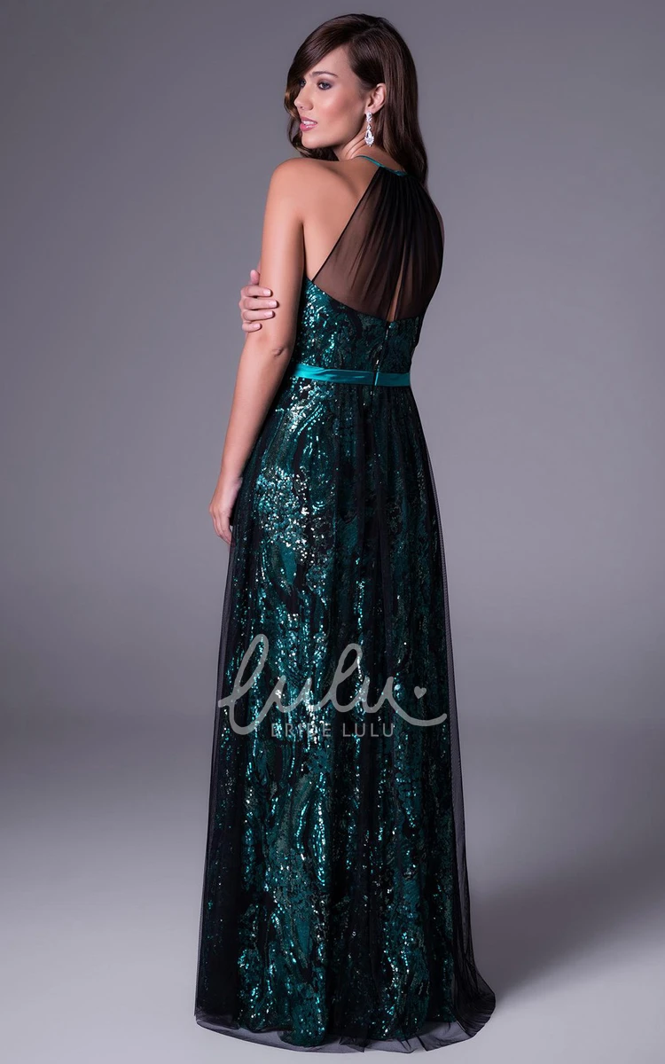 Sleeveless Sequins Prom Dress A-Line Floor-Length Glamorous Dress