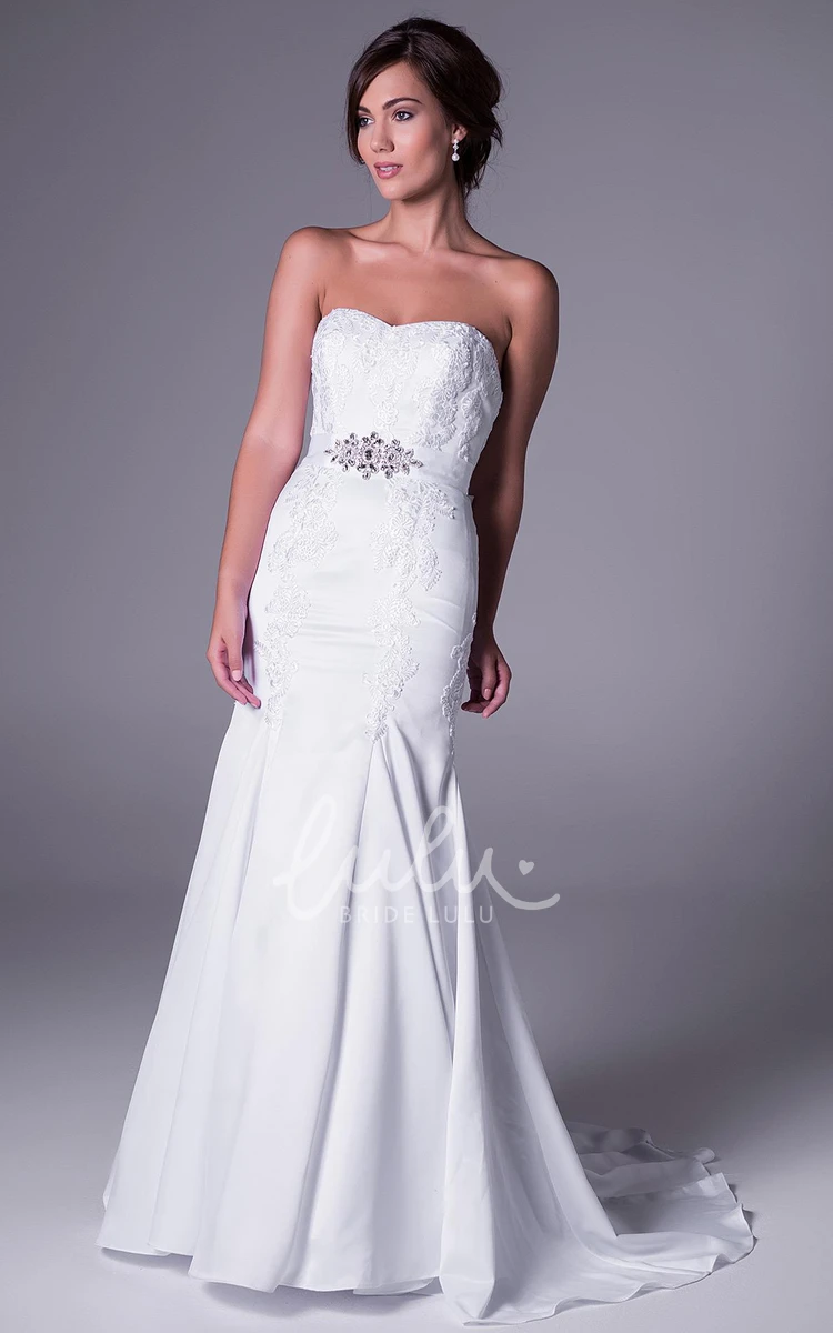 Chiffon Strapless Mermaid Wedding Dress Appliqued Waist Jewelry