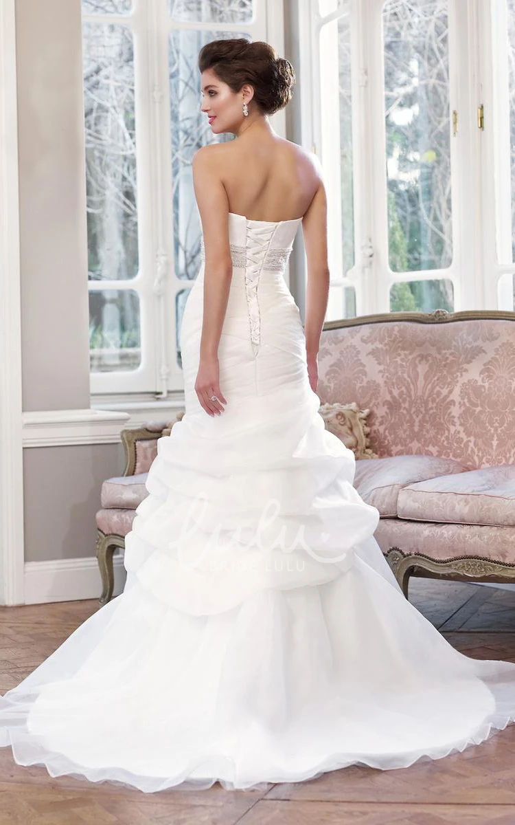 Strapless Organza and Satin Wedding Dress with Pick-Up Skirt Classy A-Line Style