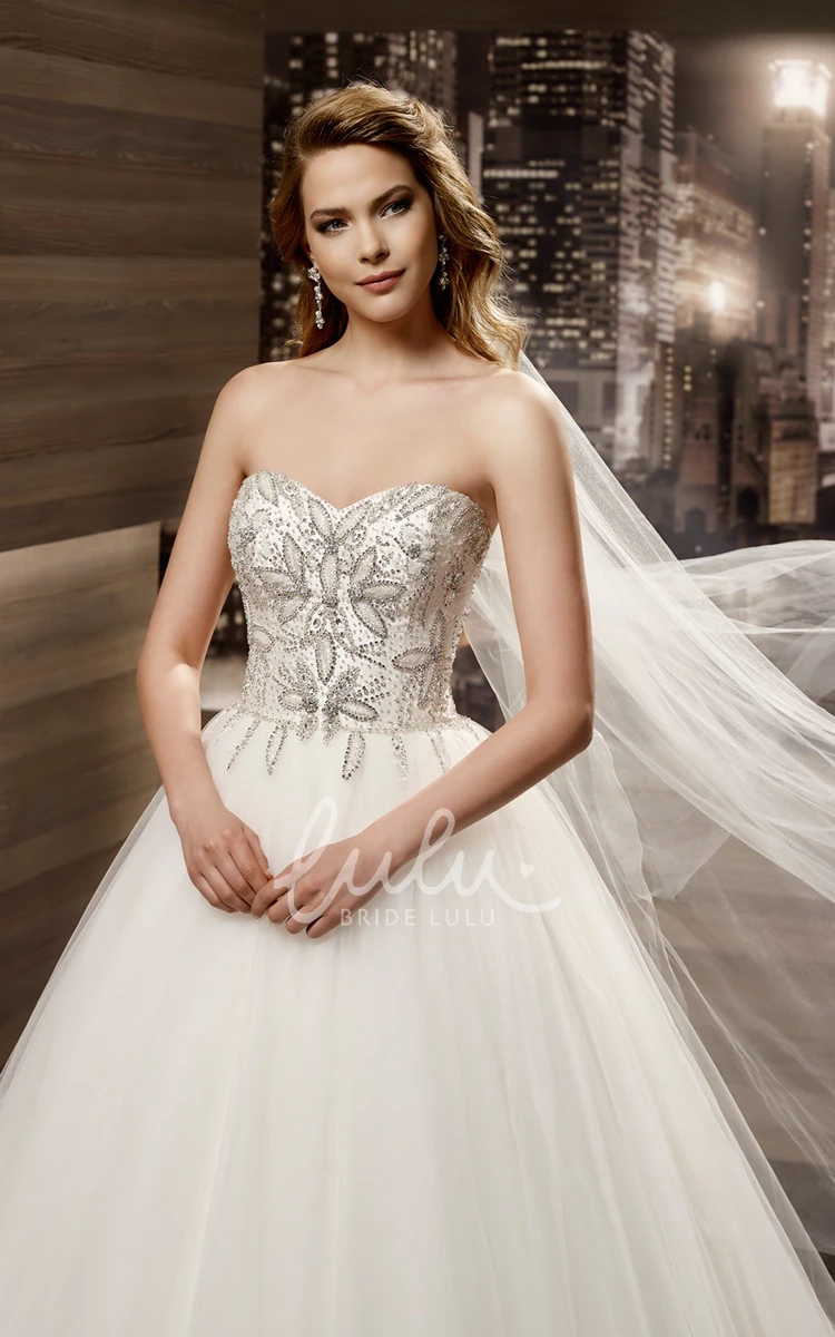 Floral Beaded Sweetheart A-Line Wedding Dress with Brush Train